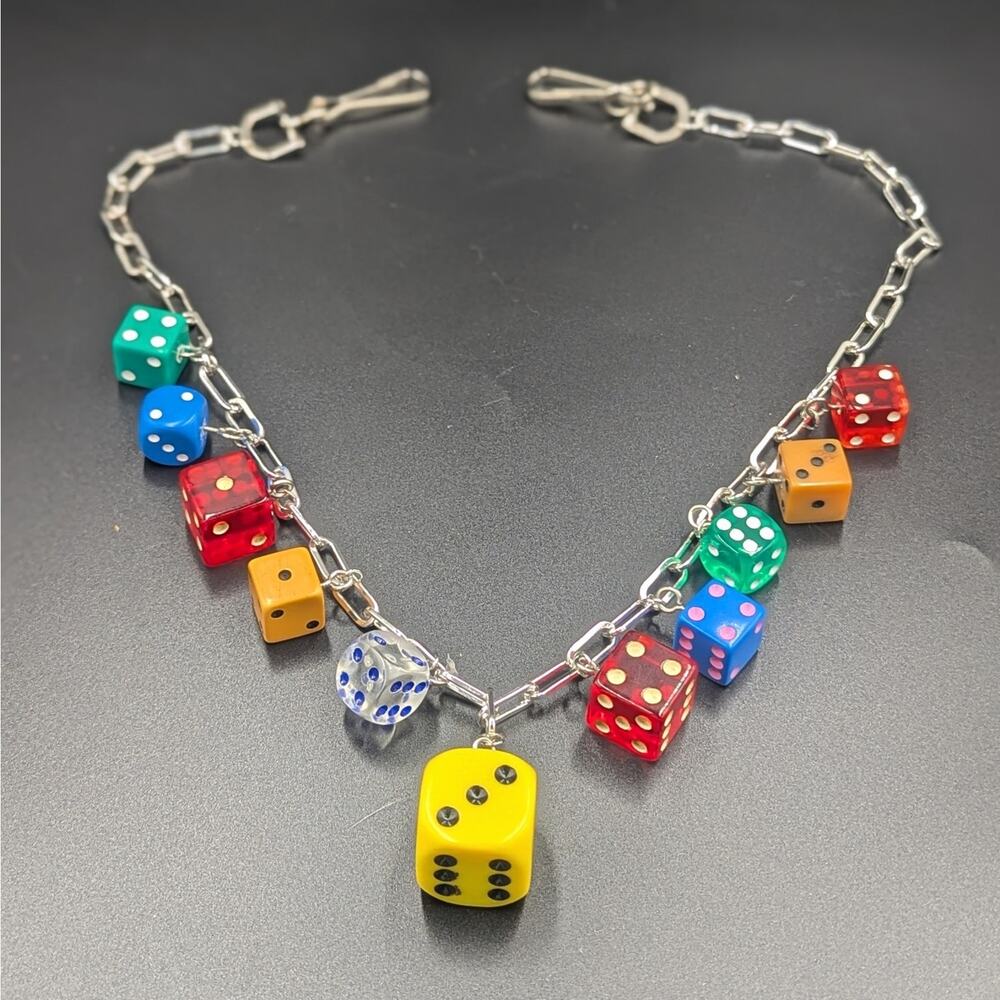 Vintage Colorful Dice Charm Chain – Wear as Necklace, Pant Chain, or Mini Belt